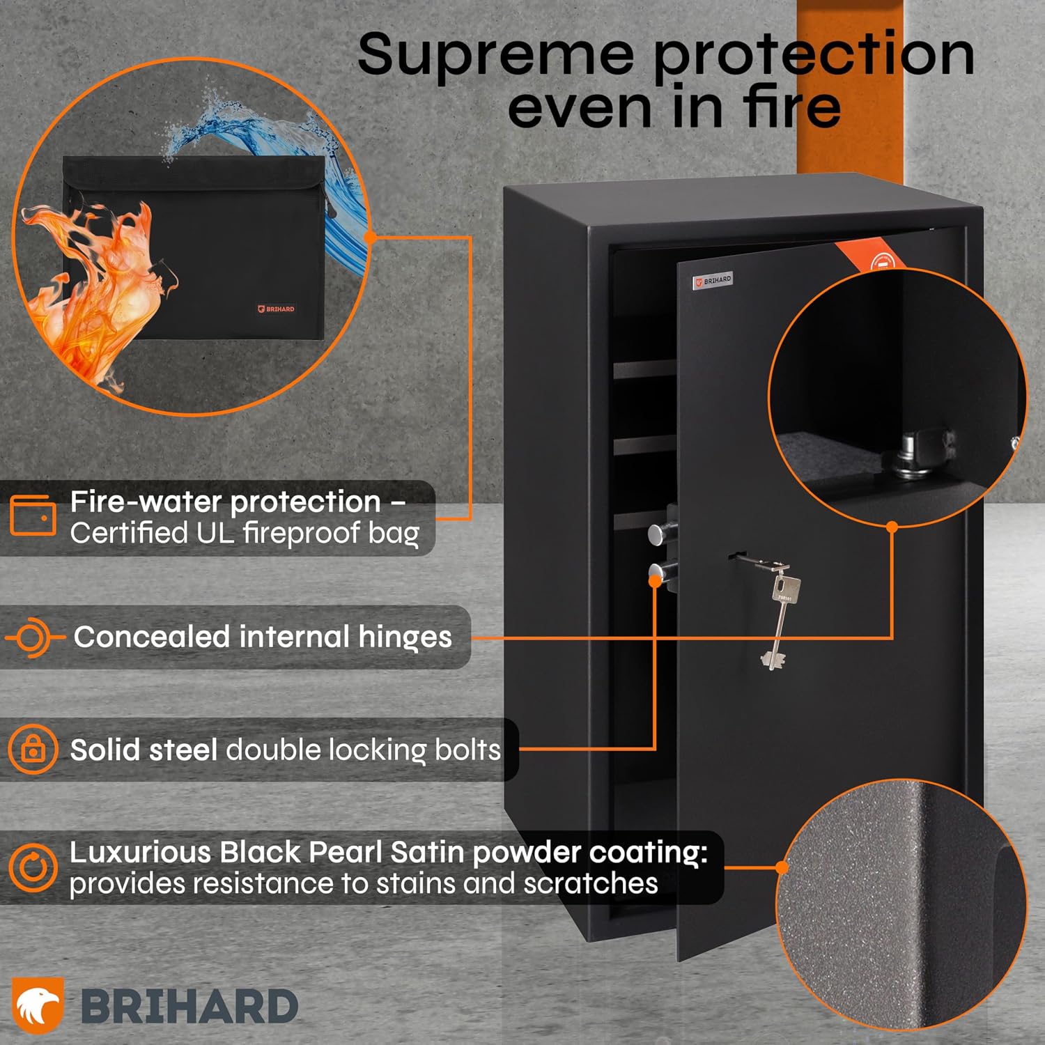 Thumbnail 4 de Brihard Business XXL Key Lock Safe 73x40x36cm with Fireproof A4 Bag