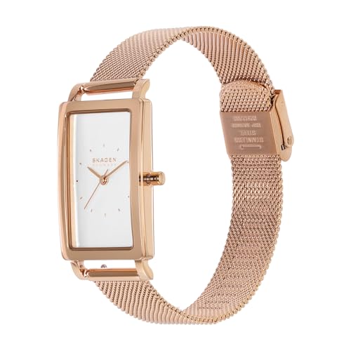 Detalle de Skagen Hagen reloj para mujer de cuarzo, rectangular, oro rosa y esfera blanca