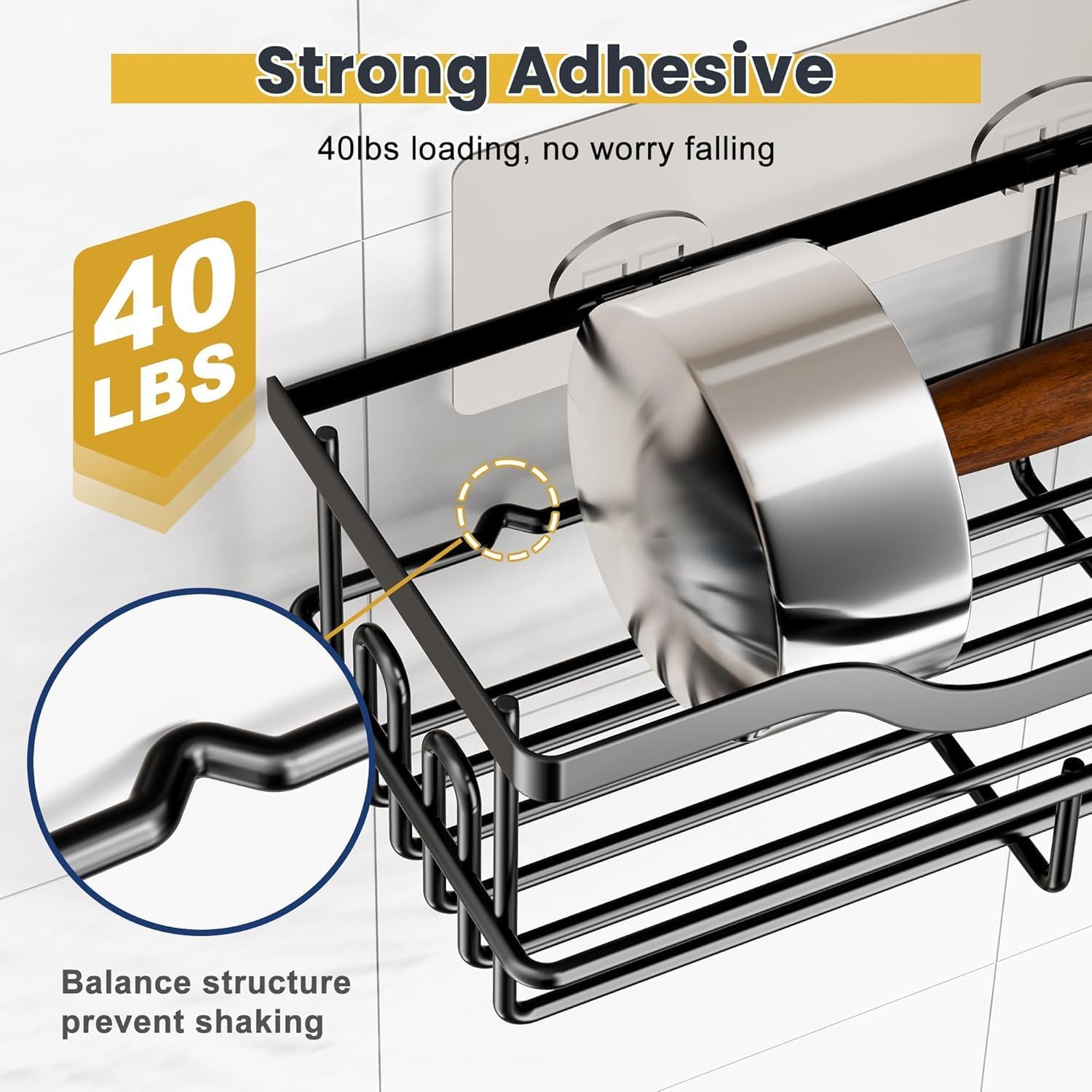 Detalle 2 de OMAIRA 3-Pack Shower Caddy — Large Adhesive Bathroom Organizer