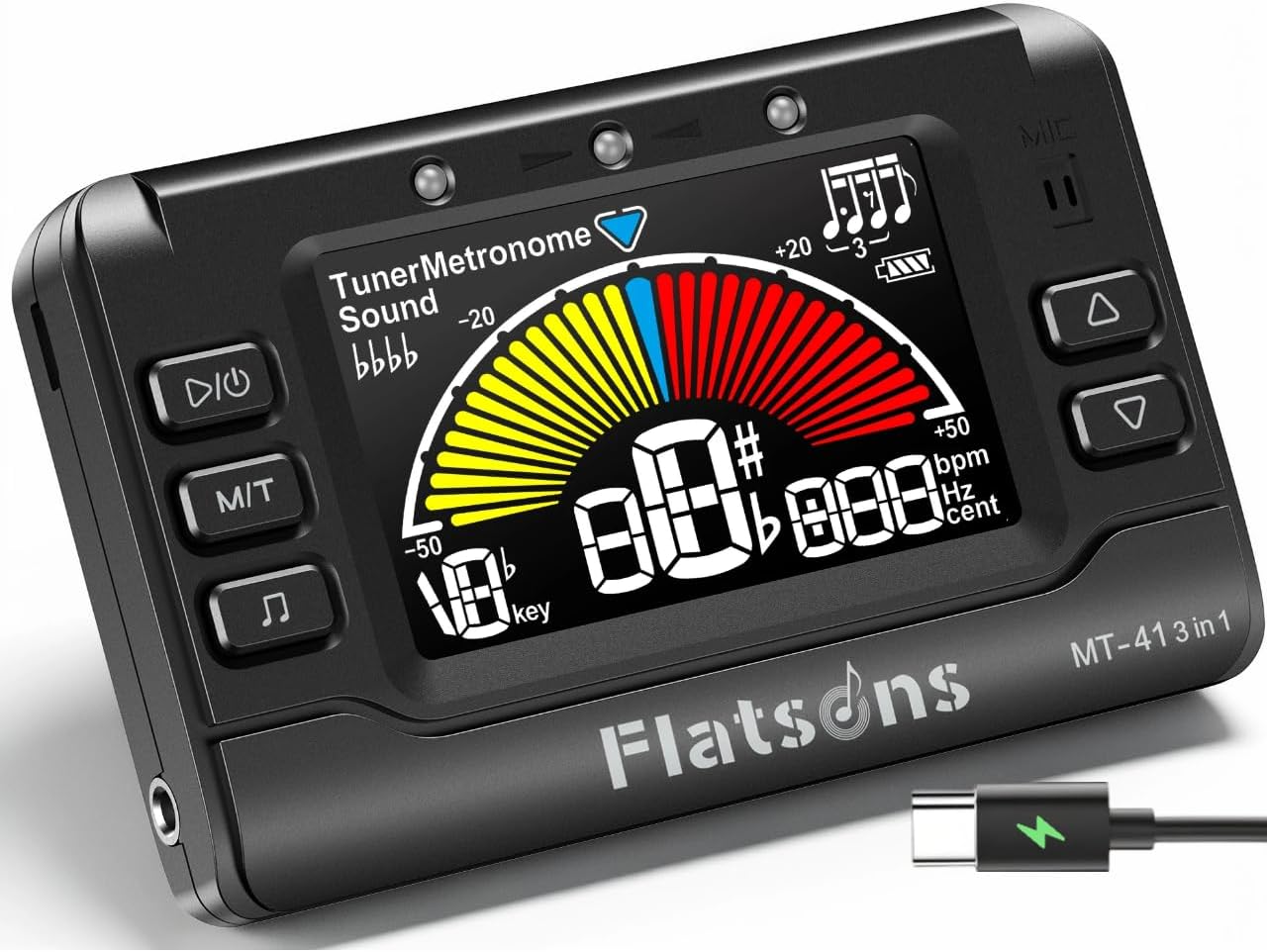 Detalle de Flatsons MT-41 Rechargeable Digital Metronome and Tuner with Color Display