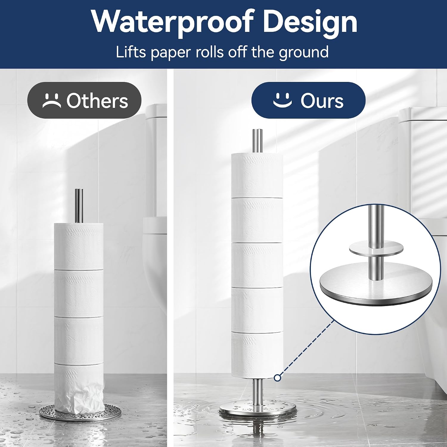 Detalle 1 de niffgaff A16-150S-SS-CA Freestanding Toilet Paper Holder, Brushed Nickel