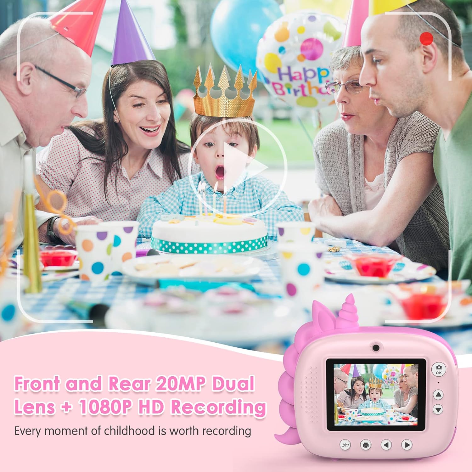 Thumbnail 1 de HiMont Kids Camera Instant Print (Pink) – no-ink instant print camera for kids, 20MP dual lens, 32G TF card