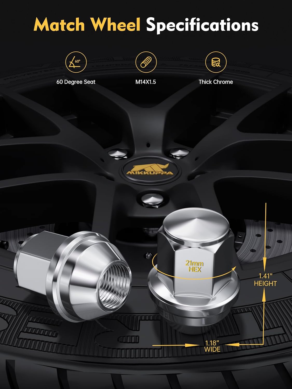 Thumbnail 1 de MIKKUPPA M14x1.5 OEM Lug Nuts — 20‑Piece Chrome Replacement for Ford Mustang, Edge, Explorer & Maverick