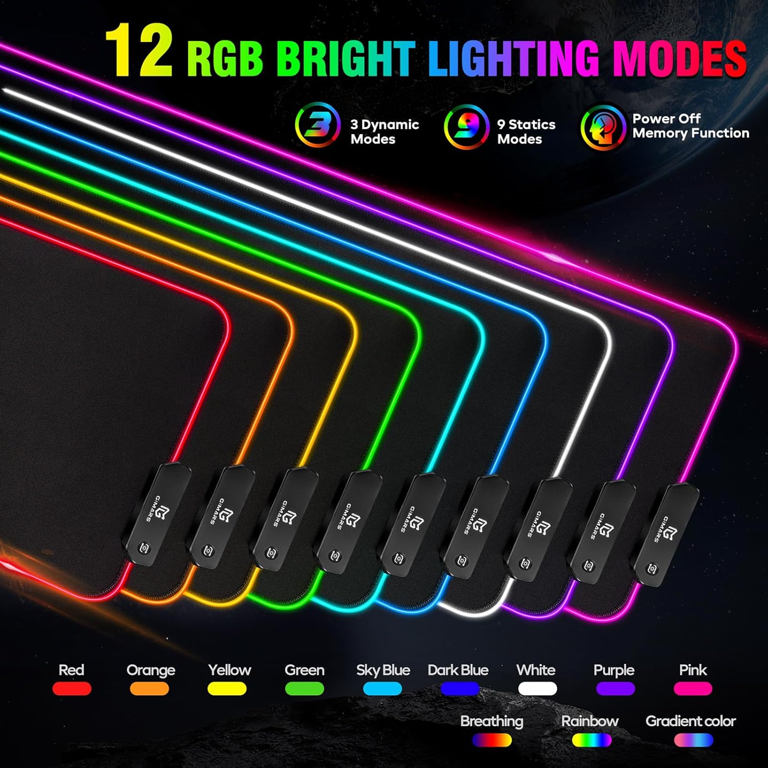 Detalle de Gimars RGB Gaming Mouse Pad XL (800x300x5mm) – Large, Non-Slip with 12 LED Modes