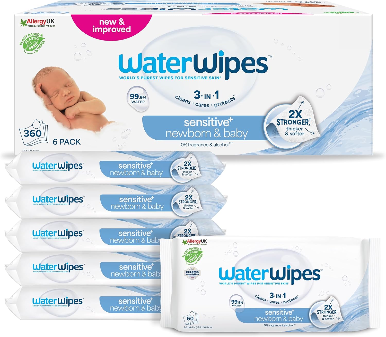 Detalle de WaterWipes Sensitive+ salviettine 360 pezzi 🧻
