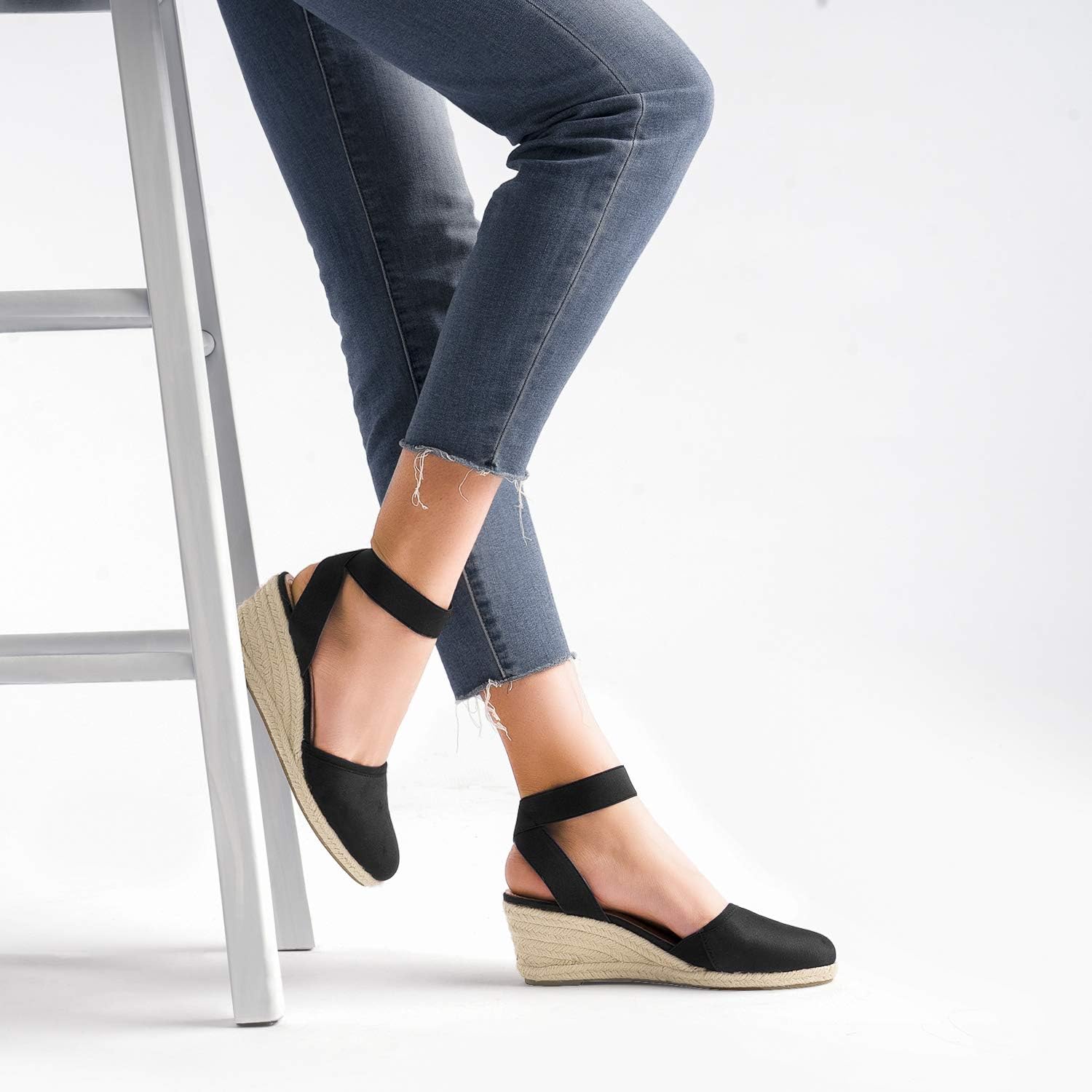 Detalle de DREAM PAIRS Women's Elastic Ankle Strap Espadrilles Wedge Sandals