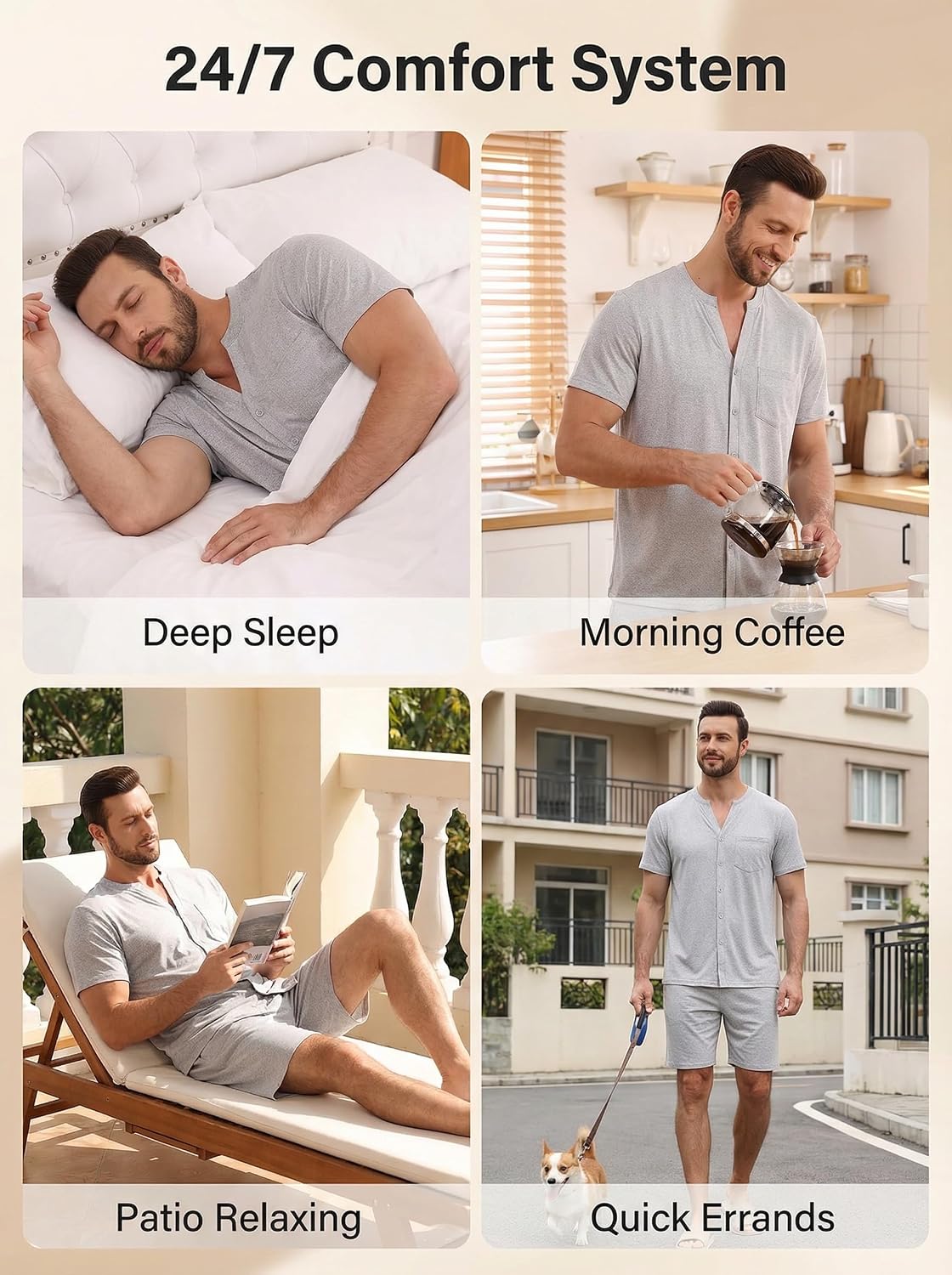 Detalle de Demegimi Men's Summer Short Pyjama Set – 2-Piece Short Sleeve Top & Pyjama Shorts