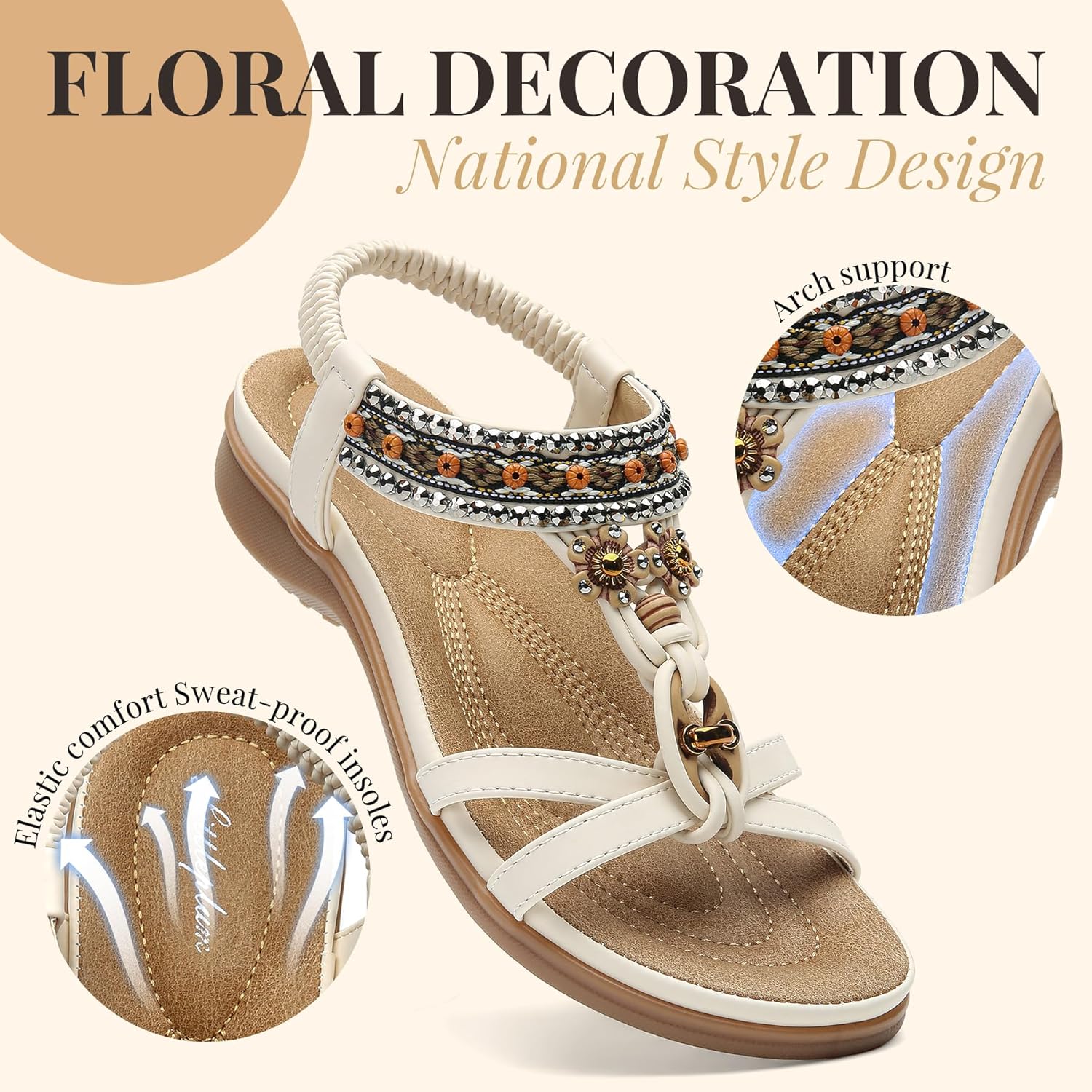 Thumbnail 3 de Littleplum Damen-Sandalen mit T-Strap, Strass/Perlen und elastischen Riemen – Freizeit & Strand