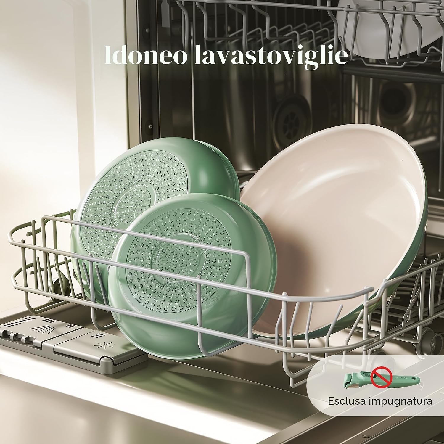 Detalle de Redchef Set Padelle con Manico Rimovibile (20, 24, 28 cm) in Ceramica Antiaderente al Granito, per Induzione