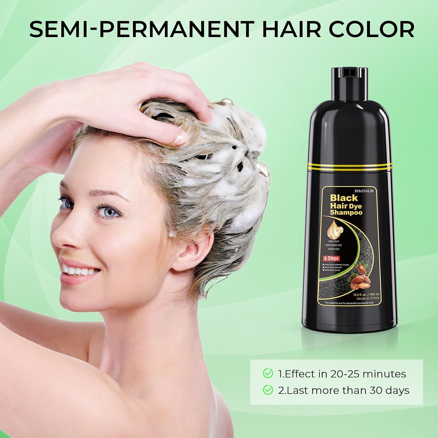 Thumbnail 6 de BELEZALIB Black Hair Dye Shampoo, 3-in-1 Gray Coverage, 13.5 oz
