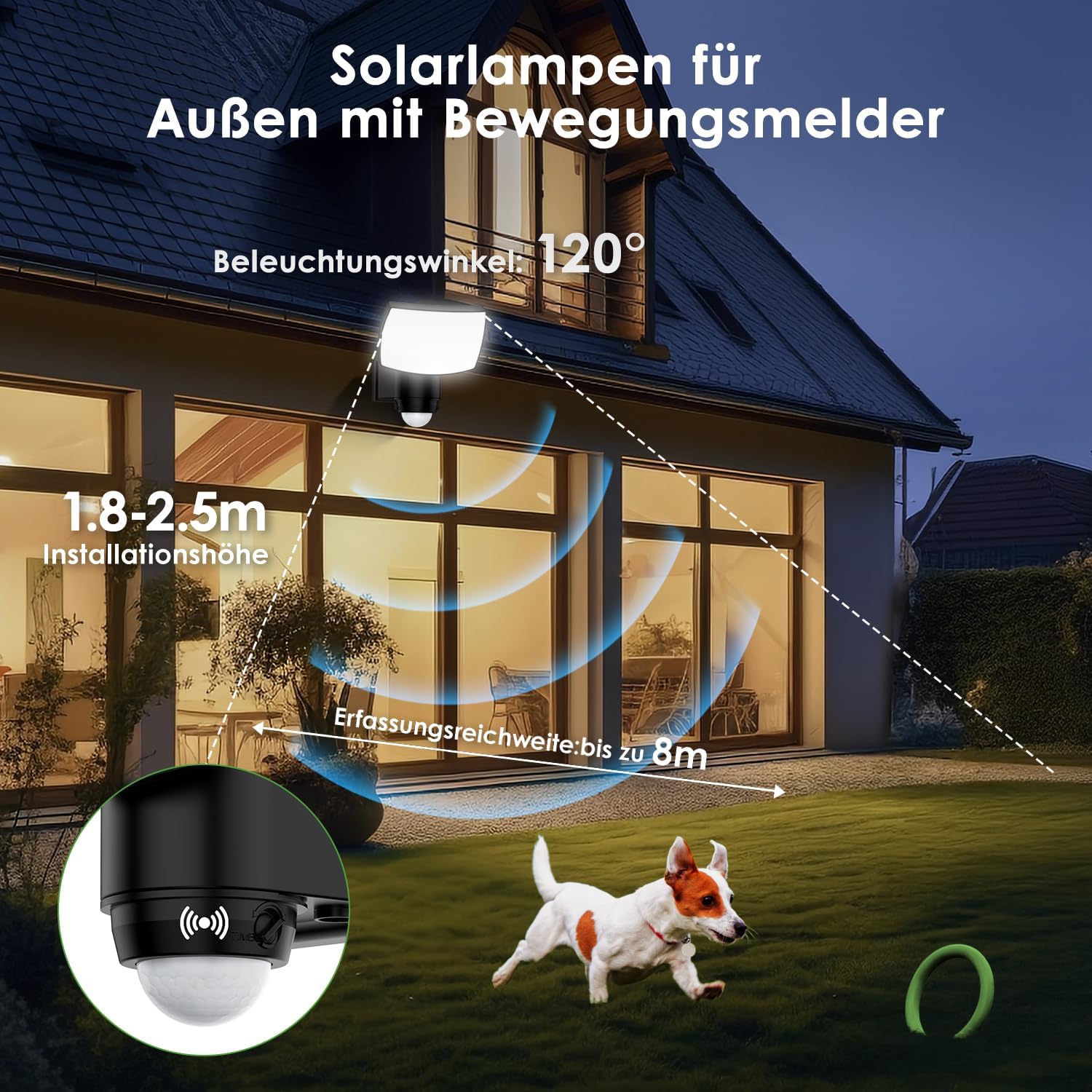Detalle 2 de Solarlampen für Außen mit Fernbedienung – 115 LEDs, Bewegungsmelder, 3 Farbtemperaturen