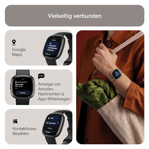 Detalle 2 de Fitbit Versa 4 Smartwatch mit Google Health Premium – Schwarz/Graphit, 6 Tage Akku