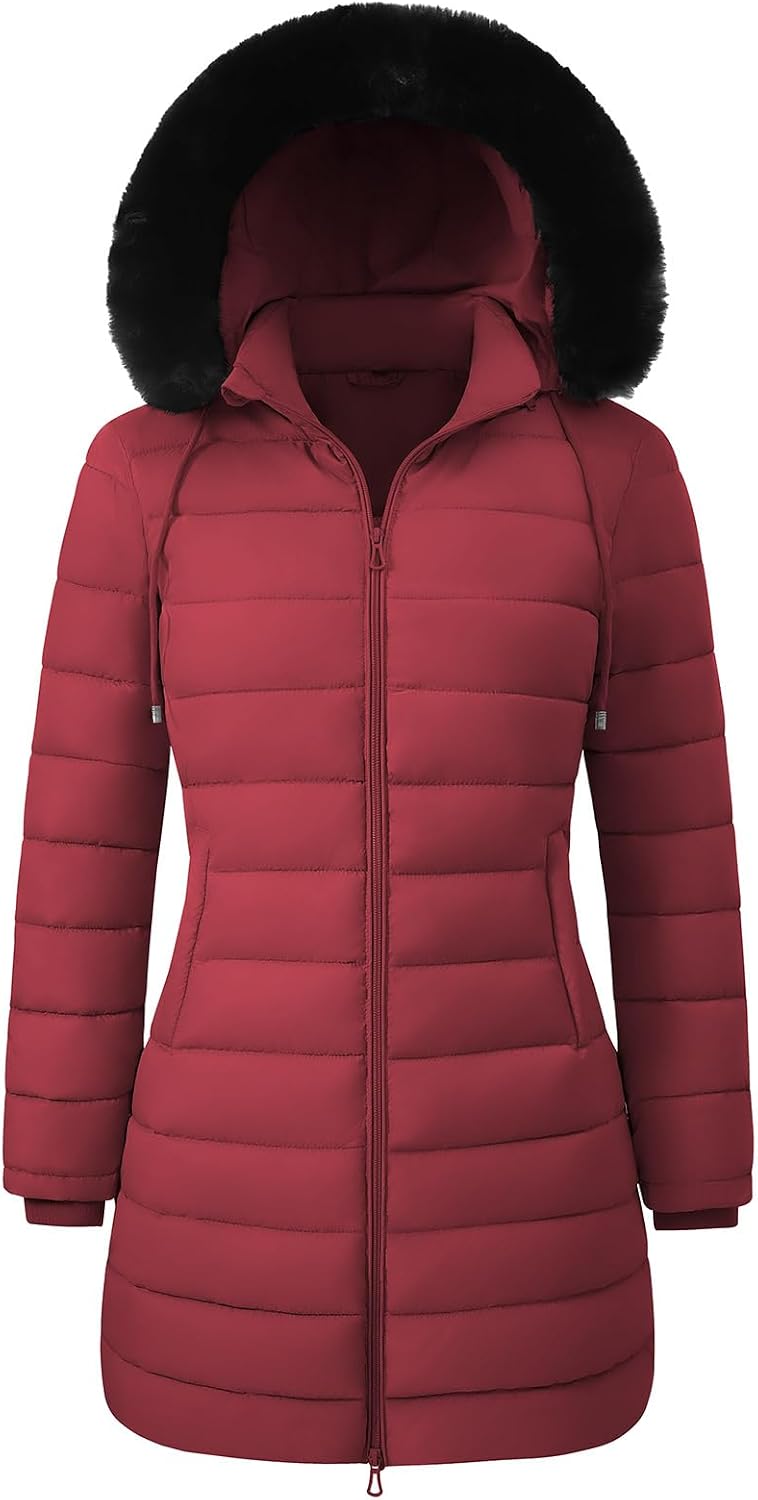 Detalle de RITOSTA Women's Long Winter Coat with Fleece Lining and Removable Faux Fur Hood