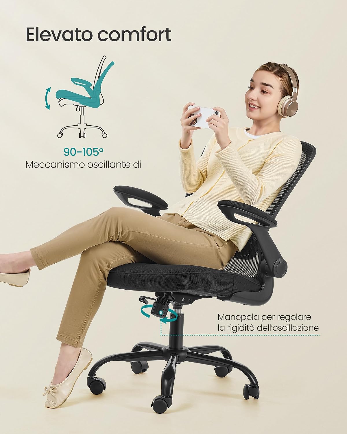 Thumbnail 4 de SONGMICS OBN37BK Sedia da ufficio ergonomica con seduta 53 cm