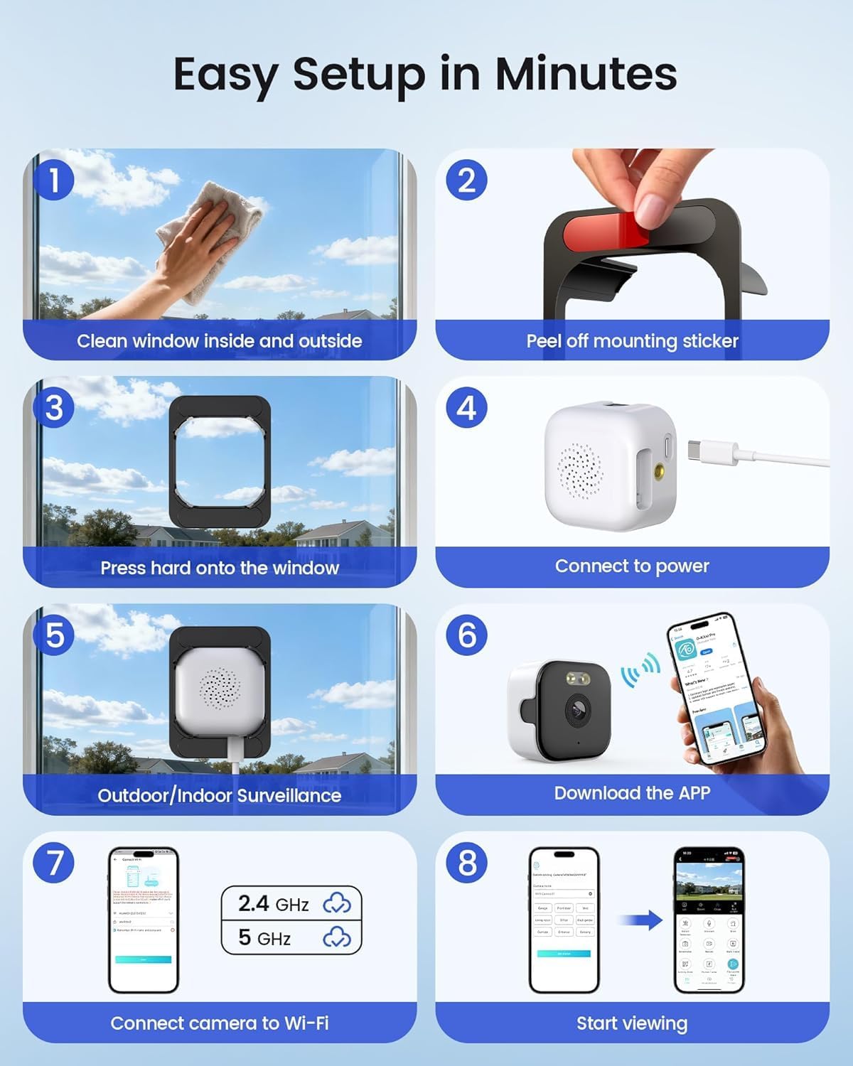 Thumbnail 3 de Aqash Window Security Camera 2 Pack: 2K 3MP, 5GHz WiFi, Night Vision for Looking Outside