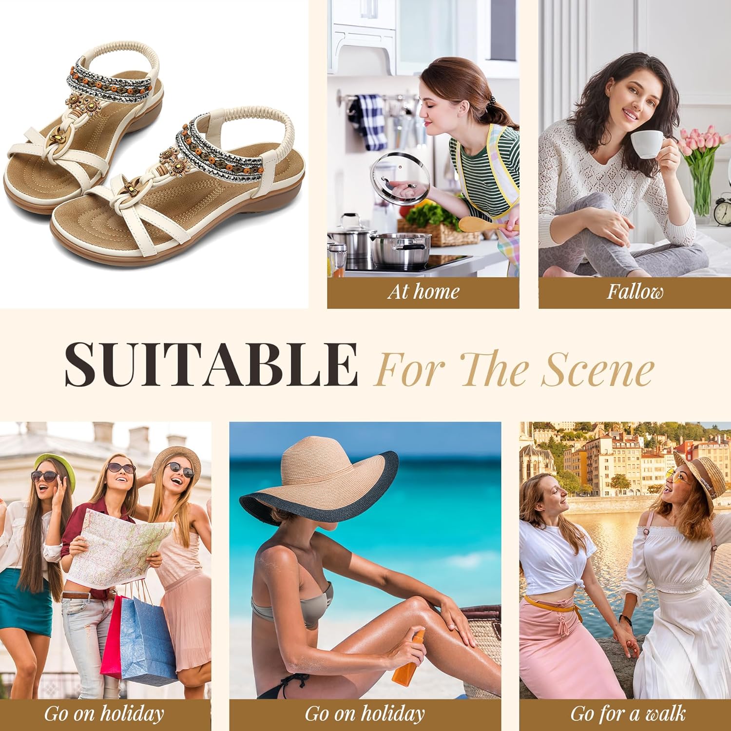 Thumbnail 1 de Littleplum Damen-Sandalen mit T-Strap, Strass/Perlen und elastischen Riemen – Freizeit & Strand