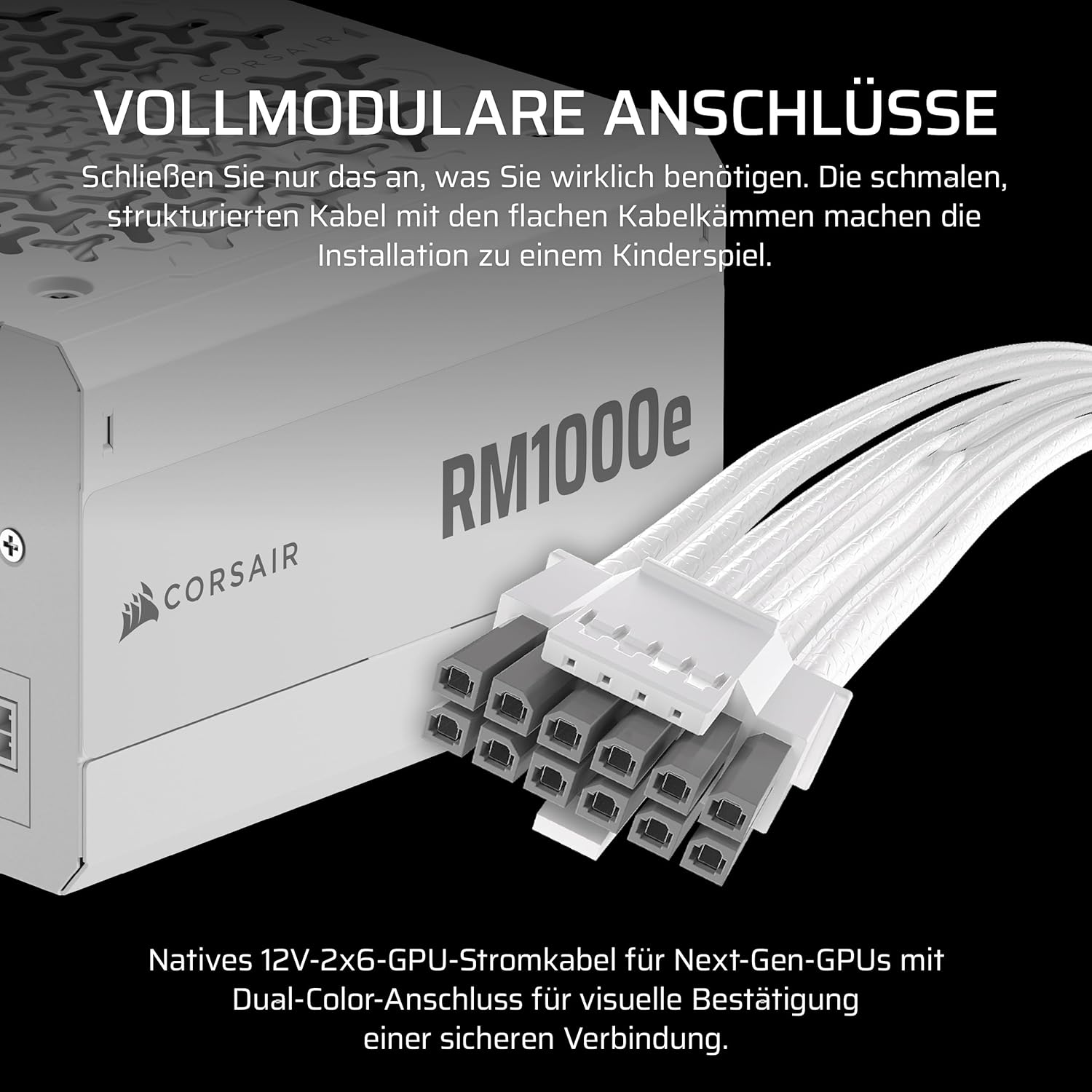 Thumbnail 3 de CORSAIR RM1000e (2025) – leises, vollständig modulares ATX-Netzteil mit ATX 3.1 und PCIe 5.1 (weiß, Zero-RPM)