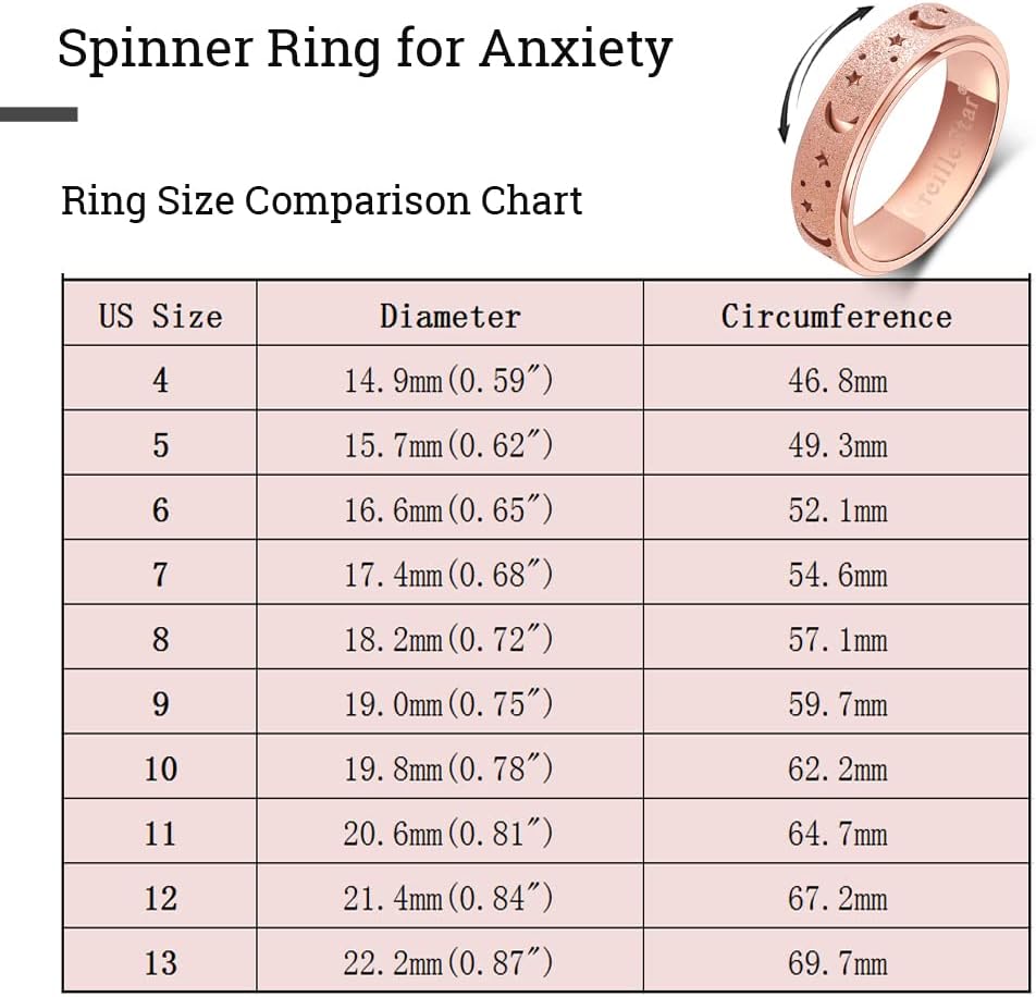 Detalle de Anxiety Ring for Women Spinner Ring – Stainless Steel Fidget Ring for Anxiety Relief (Rose Gold, Size 8)