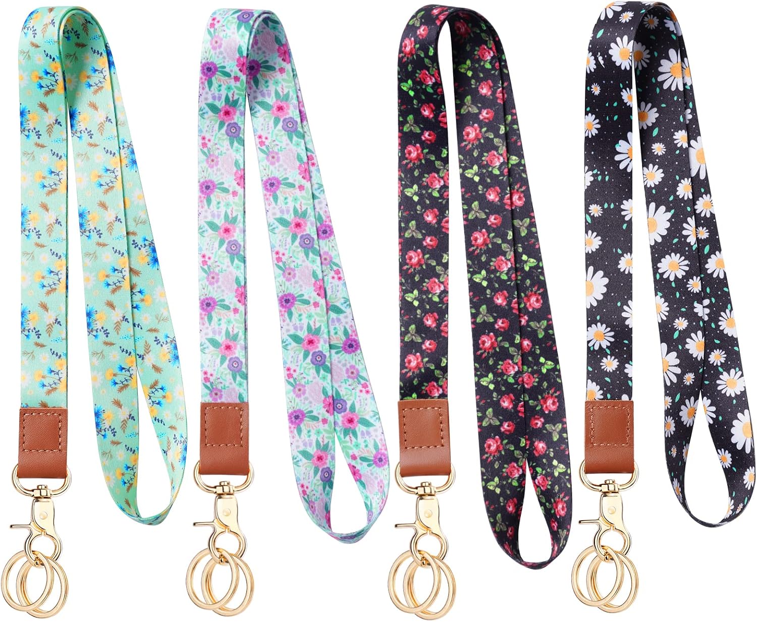 Detalle de Vicloon tryckt nyckelband, 4-pack med polyester, PU-läder och 8 metallringar