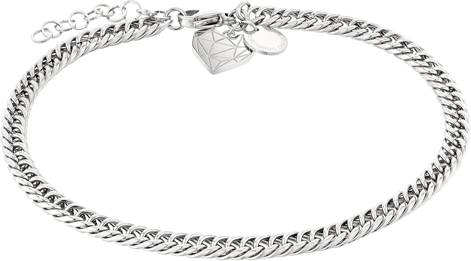 Detalle de LIEBESKIND BERLIN Damen Fußkette Edelstahl – Herzanhänger und Panzerkette, 25 cm, IP Roségold
