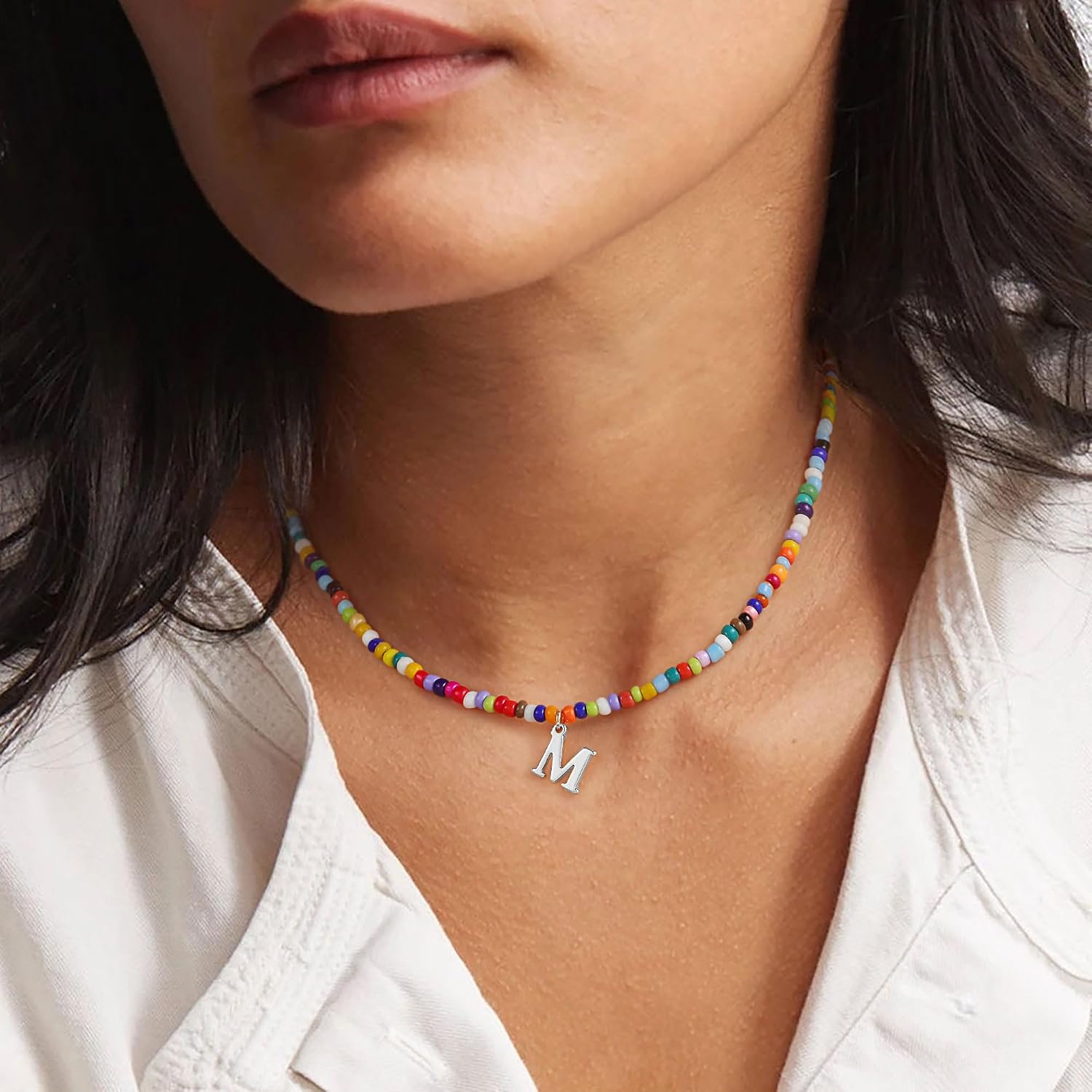Detalle de TINGN collana girocollo bohémien con perline colorate e iniziale personalizzabile