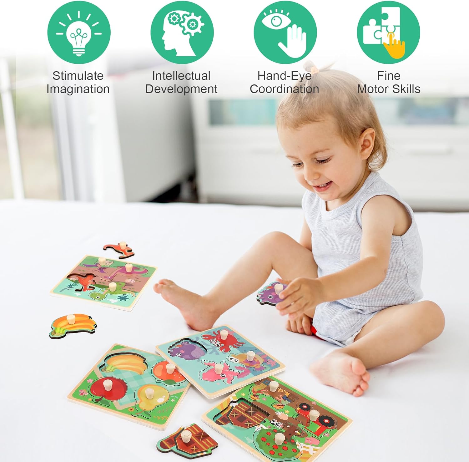 Thumbnail 6 de Wooden Peg Puzzles for Toddlers 1-3 Set of 4
