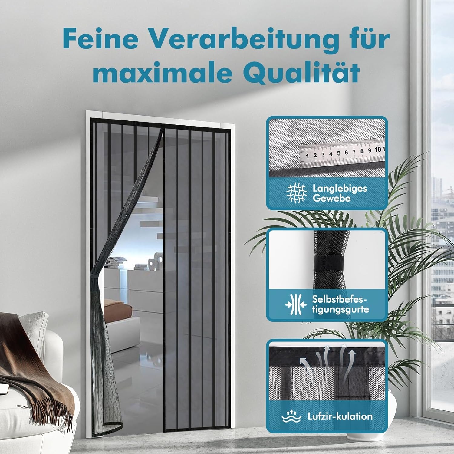 Thumbnail 2 de Sekey Magnet Fliegengitter für Balkontür (ohne Bohren) – Türvorhang 95x215 cm, schwarz