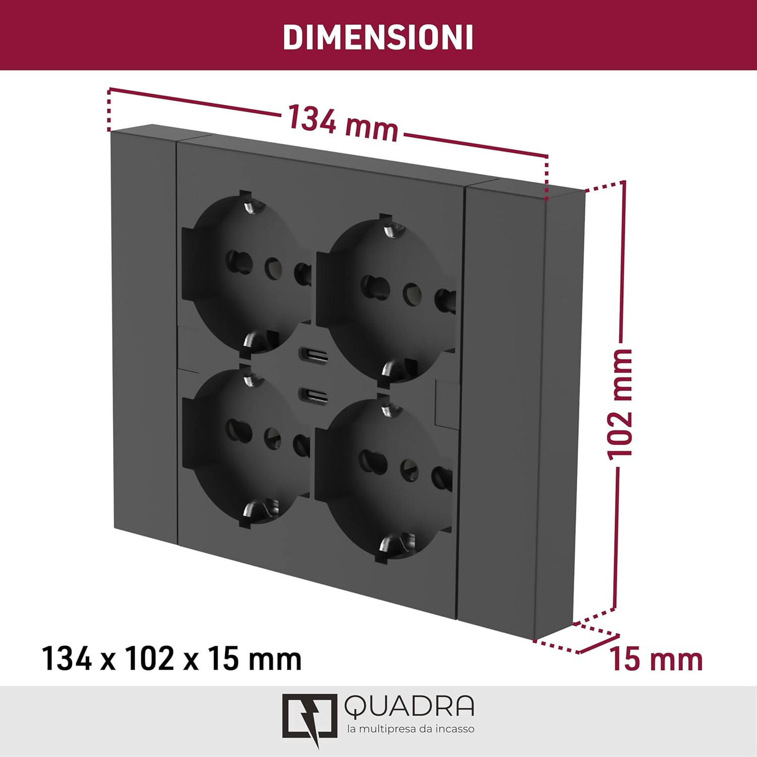Thumbnail 4 de Electraline 22117 Multipresa da incasso Quadra 4 Posti Universali P40 + 2 USB-C
