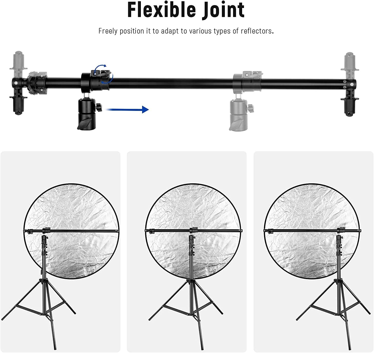 Detalle de NEEWER support de réflecteur extensible télescopique (70,9 à 129,9 cm) avec bras pivotant 360°
