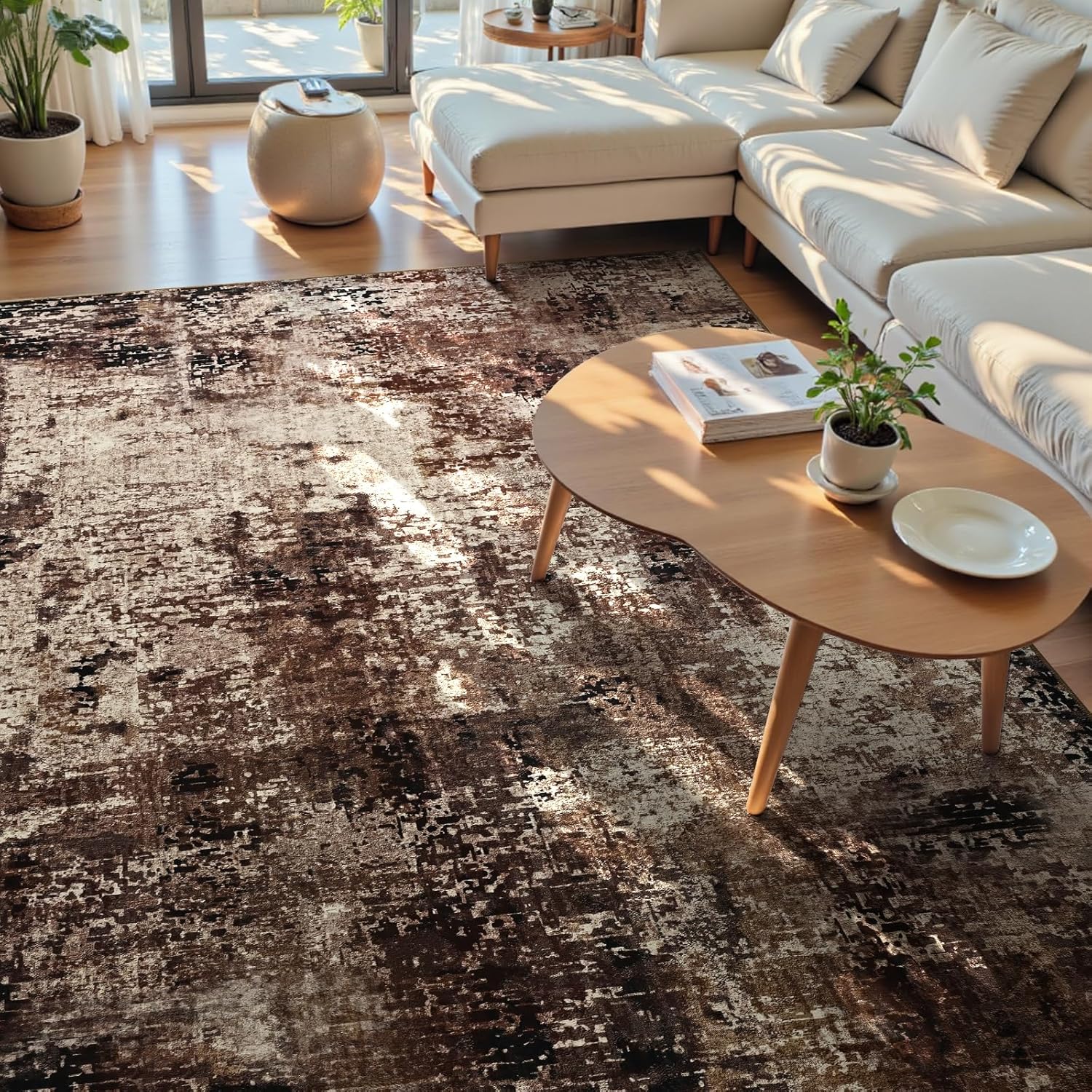 Thumbnail 2 de Ompaa 8x10 Brown Area Rug, Machine Washable