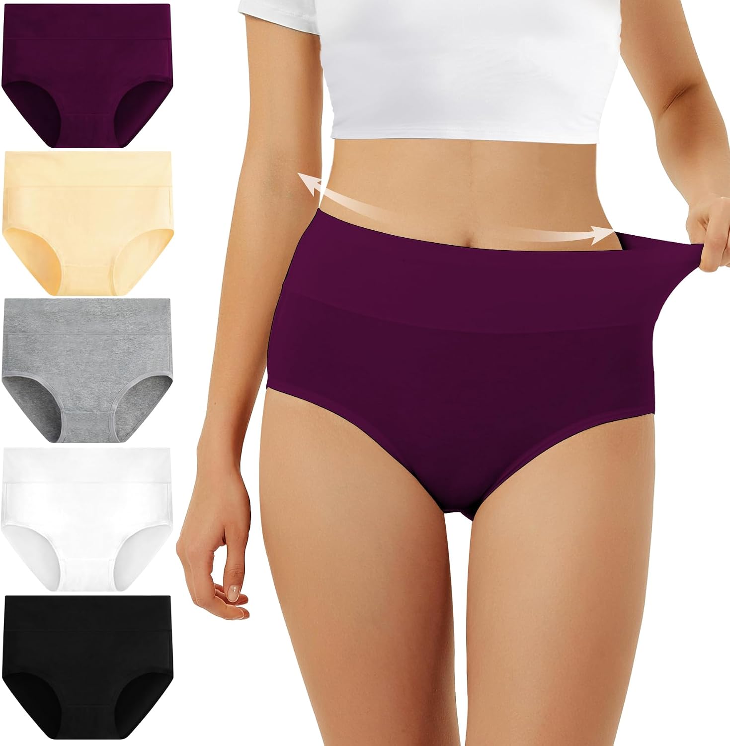 Detalle de FALARY Damen Unterhosen – Hoch geschnittene Baumwoll-Slips im 5er Pack, atmungsaktiv und formstabil