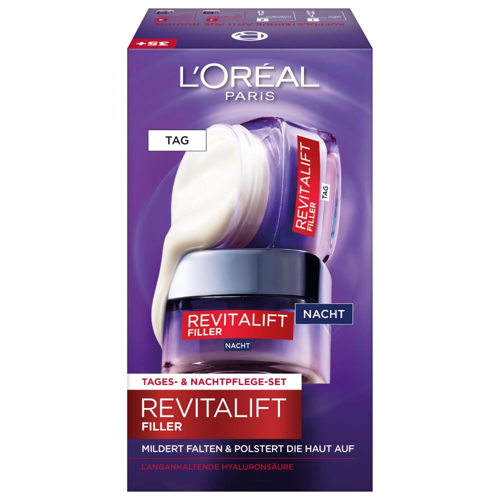 Detalle de L'Oréal Paris Revitalift Filler Anti-Aging Gesichtspflege-Set: Hyaluron Tages- & Nachtpflege (2 x 50 ml)