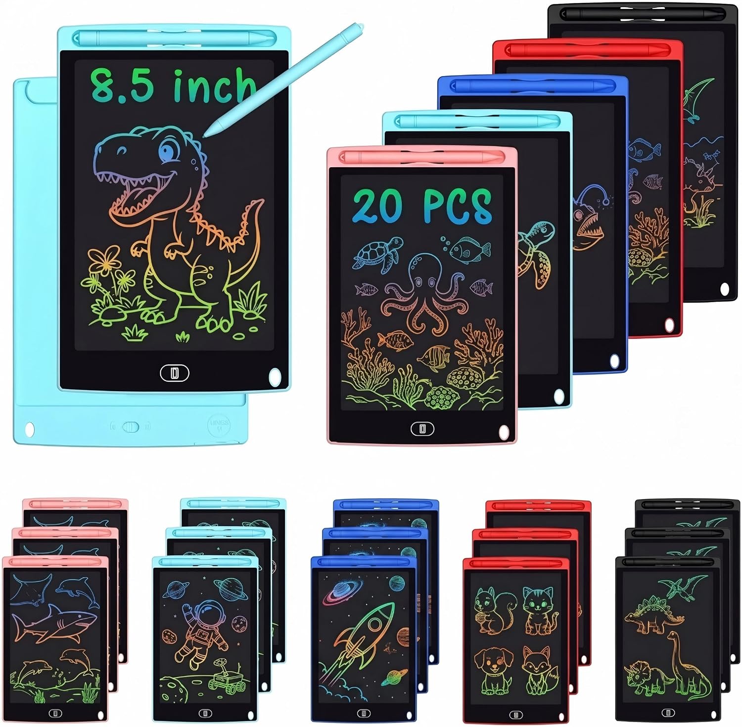 Detalle de Party Favors for Kids: 20-Pack 8.5 Inch LCD Writing Tablet Set for Classrooms, Travel, and Gifts
