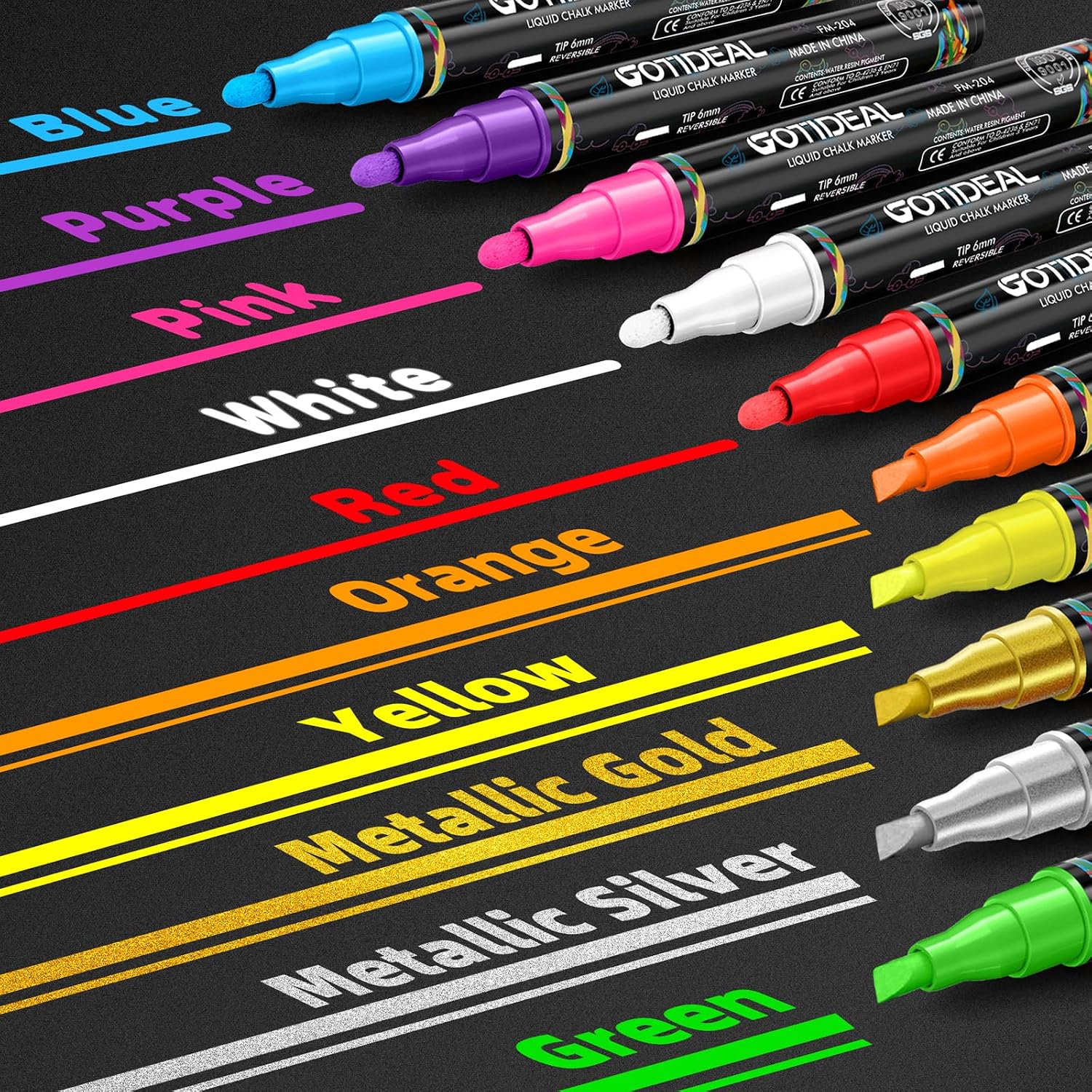 Detalle 2 de GOTIDEAL Liquid Chalk Markers, 10 Colors, 6 mm Reversible Tips