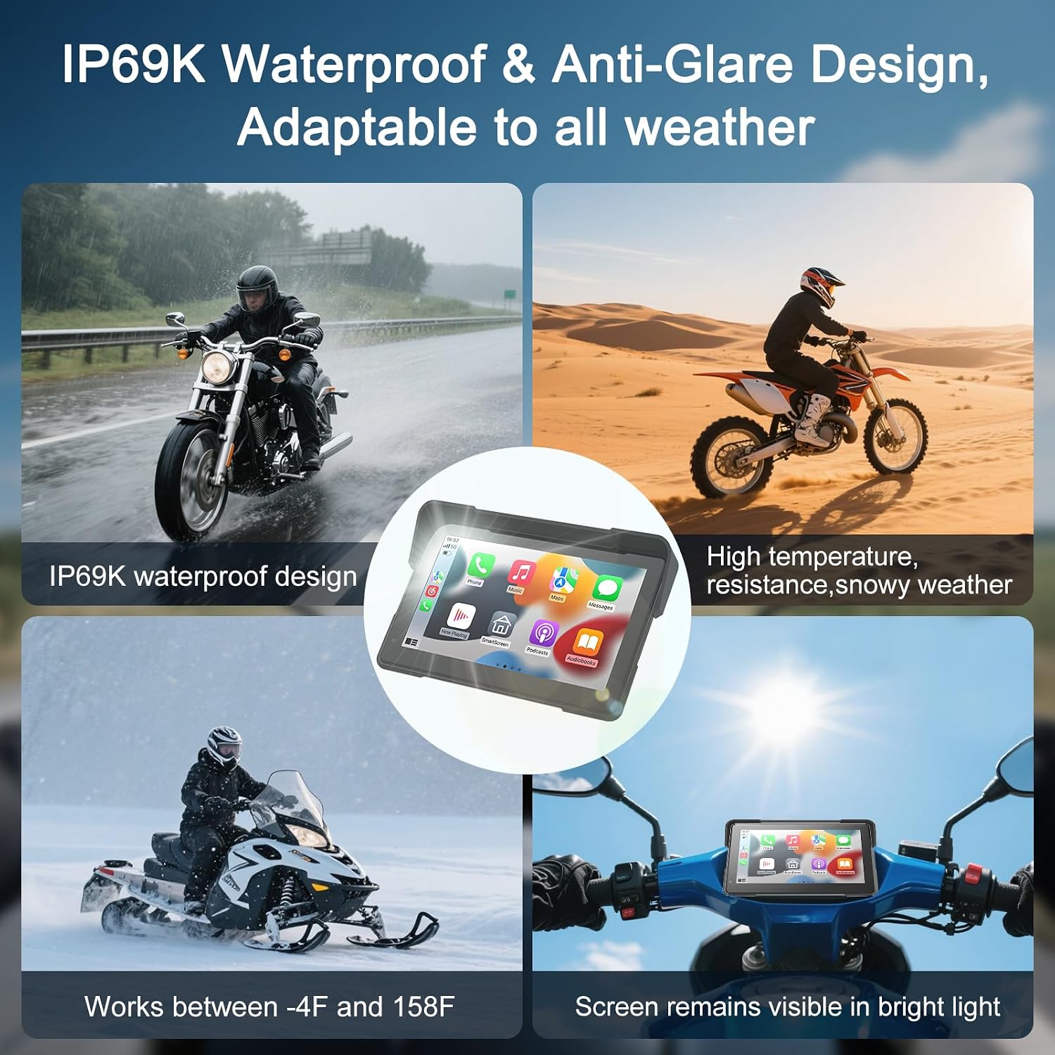 Detalle 2 de fuyuadas 7-Inch Wireless Motorcycle GPS with Apple CarPlay & Android Auto