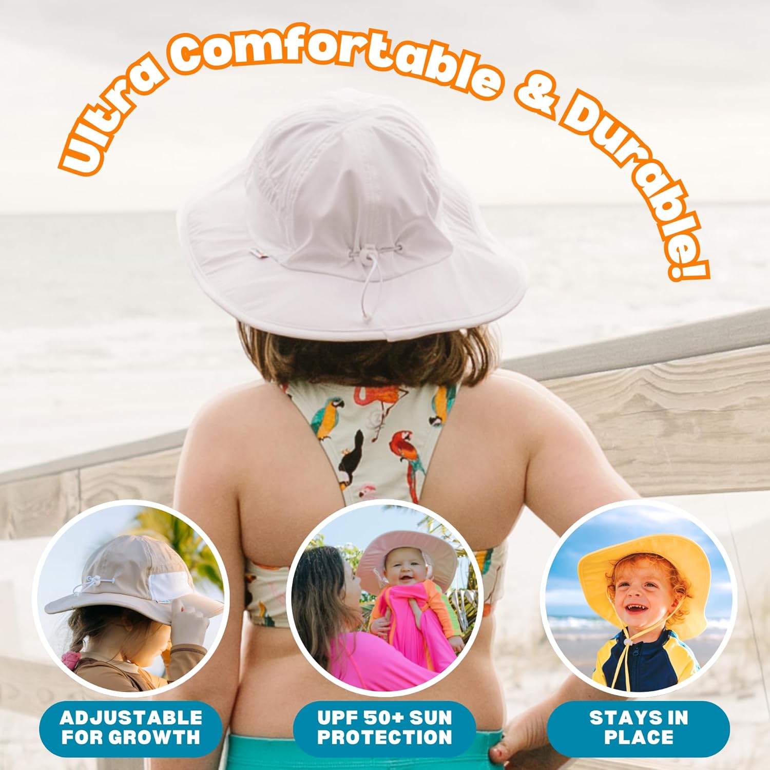 Detalle 2 de SwimZip Wide Brim Sun Hat with UPF 50+ Protection for Baby to Kids