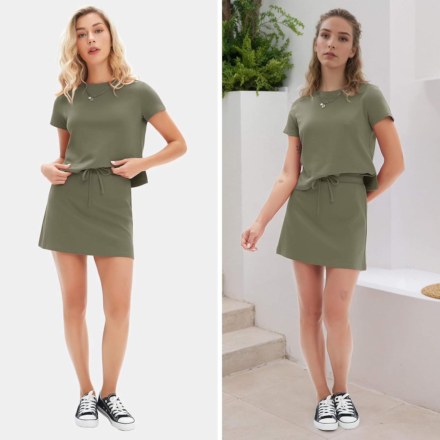 Thumbnail 1 de Exlura Women’s Summer 2-Piece Short Skirt Set (Tennis Skort) with Short-Sleeve T-Shirt