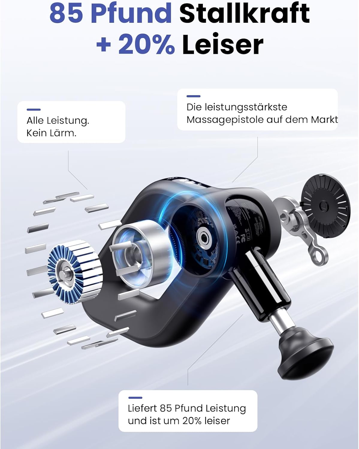 Detalle de Bob and Brad D6 Pro Massagepistole – 16 mm Amplitude, OLED, 7 Aufsätze, 6 Geschwindigkeiten