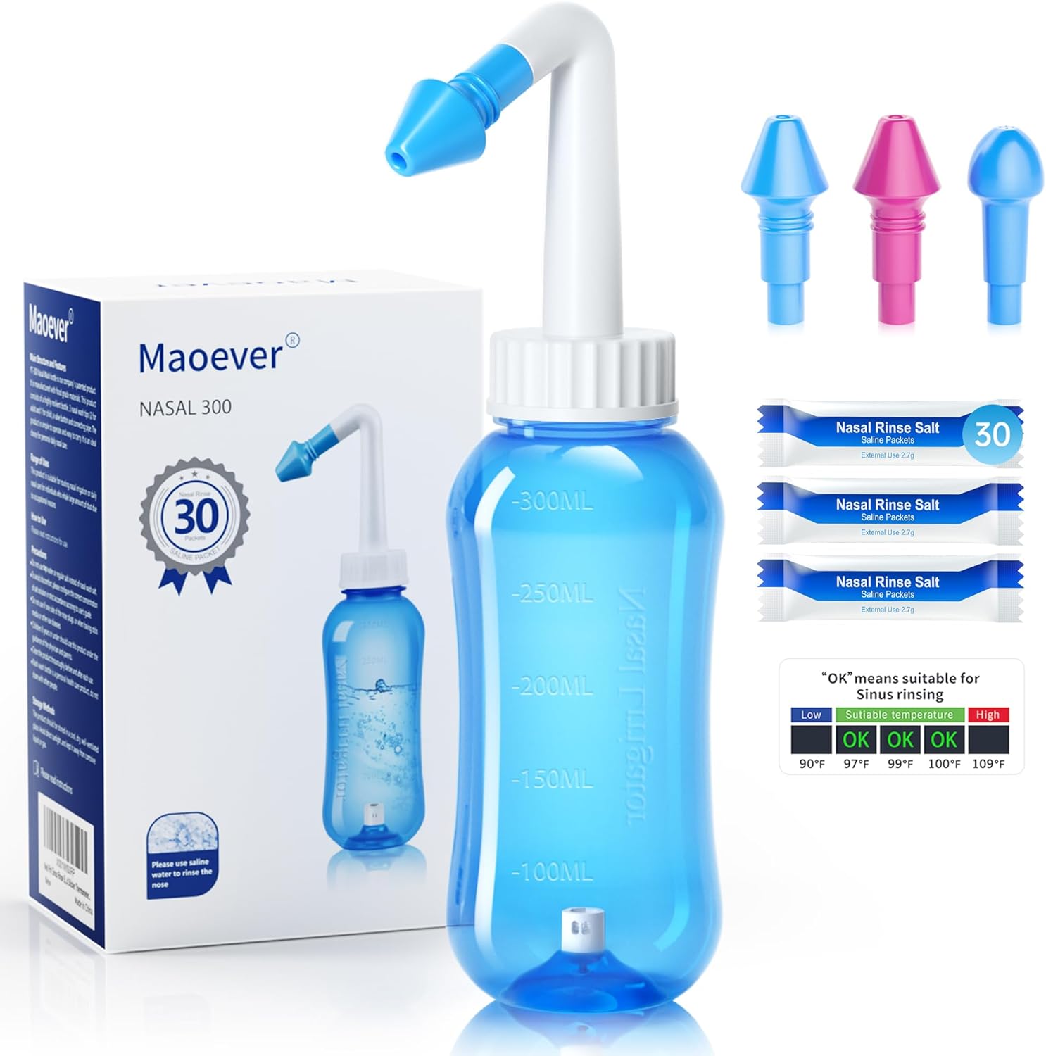 MAOEVER Neti Pot 300 ml nasal rinse bottle
