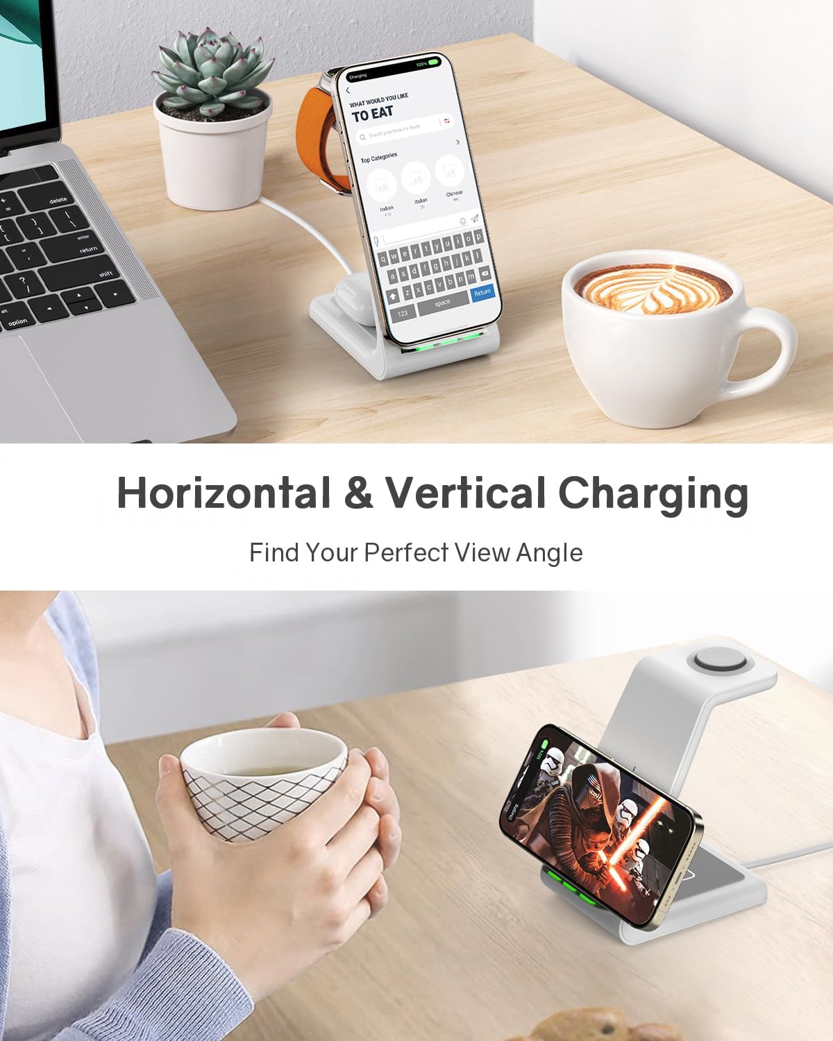 Thumbnail 2 de CIYOYO Wireless Charging Station for Apple (3-in-1) Stand Dock for iPhone, Apple Watch & AirPods