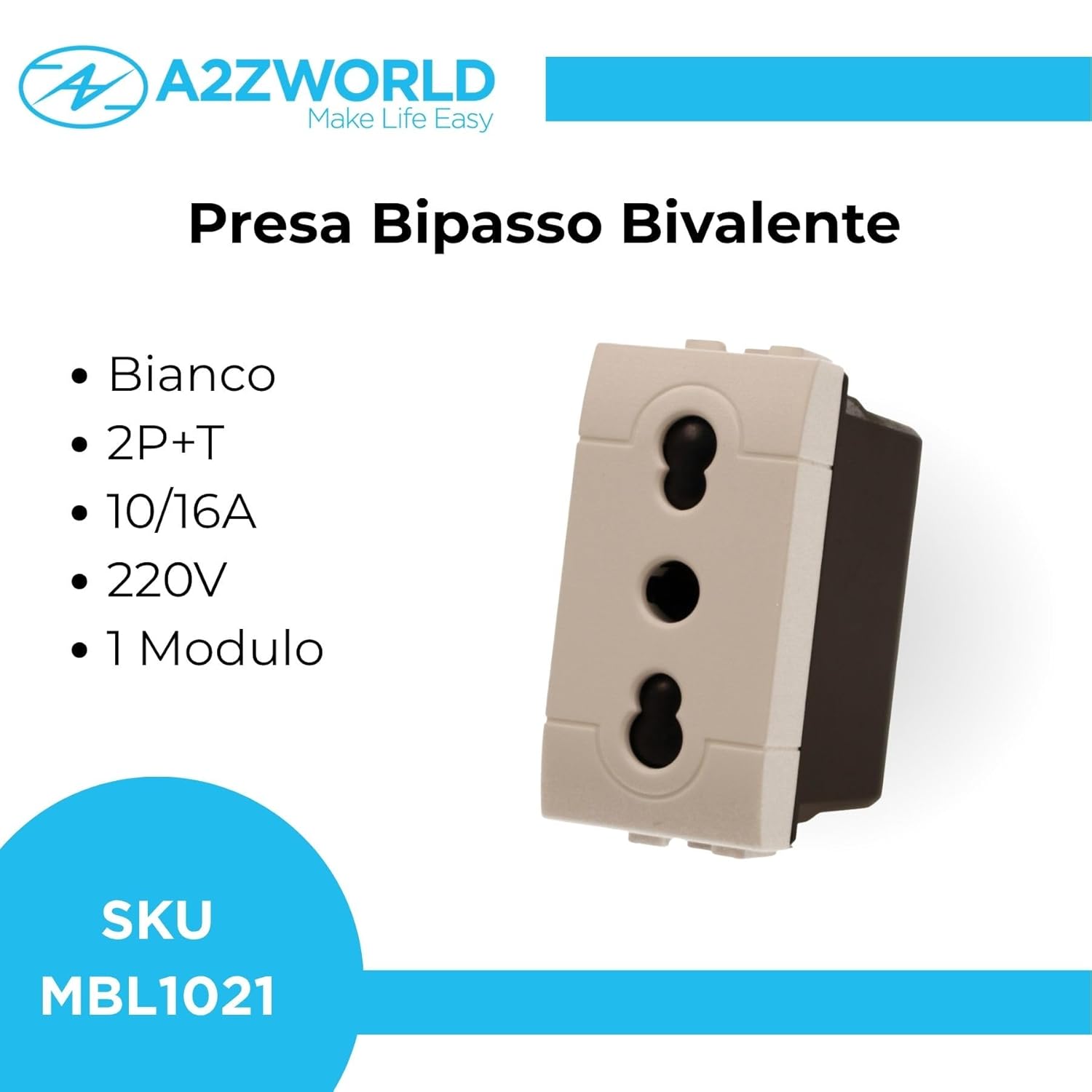 Thumbnail 3 de Presa Bipasso Bivalente 2P+T 10/16A 250V compatibile con Bticino Living Light — Bianco (4 pezzi)