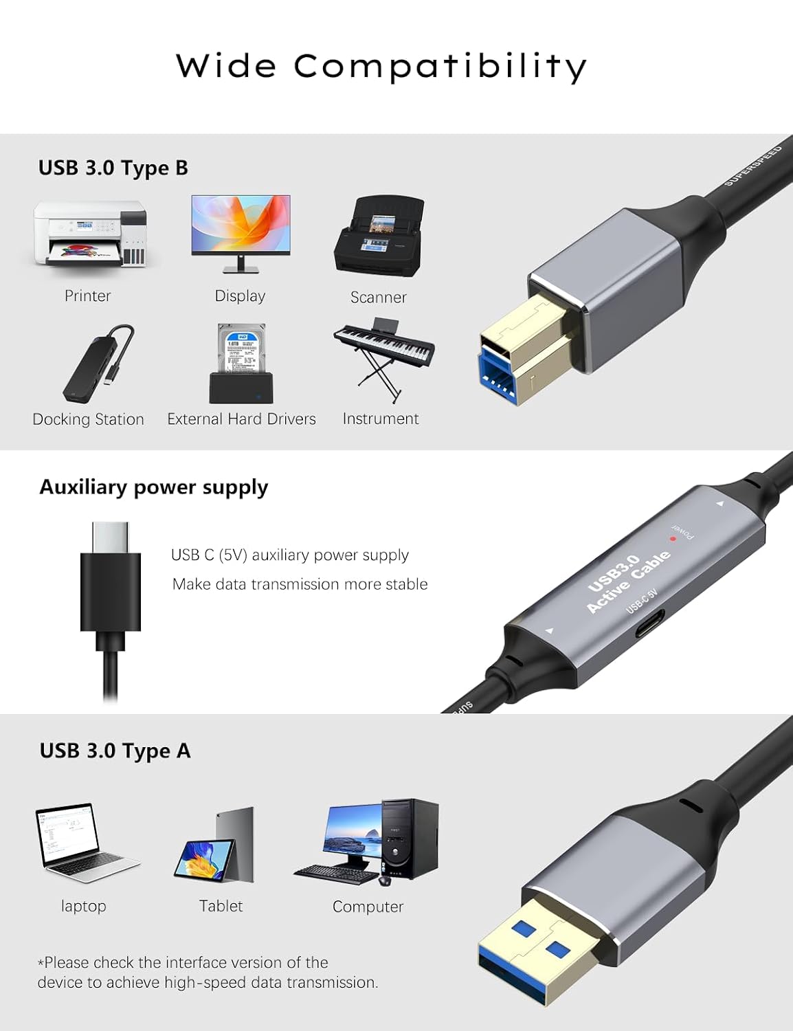 Detalle de SSS·GRGB 15M USB 3.0 Printer Cable (A to B) – 50ft with Signal Boosters