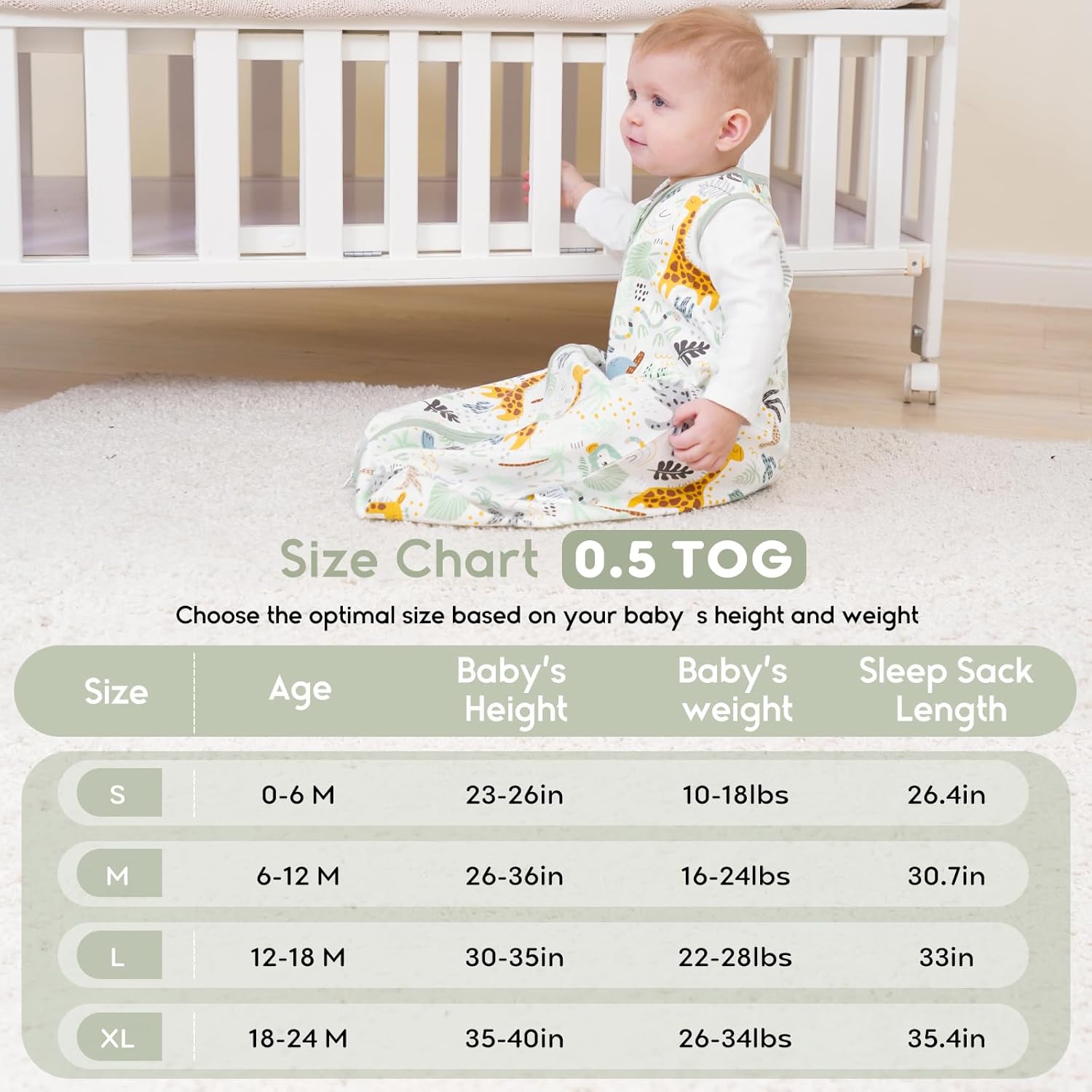 Thumbnail 4 de Yoofoss Baby Sleeping Bag 0.5 Tog – 0–24 Months, 100% Organic Cotton