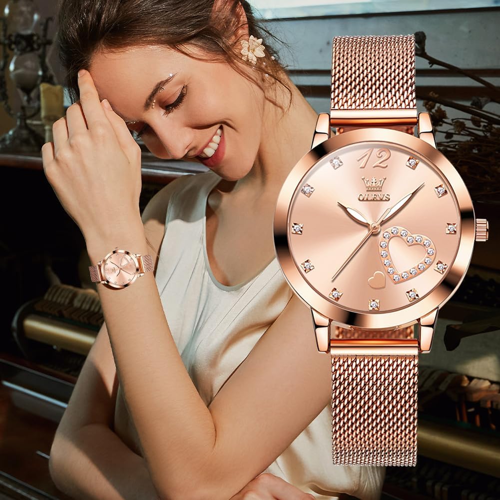 Thumbnail 3 de OLEVS Damenuhr Roségold Herz Diamant Quarz