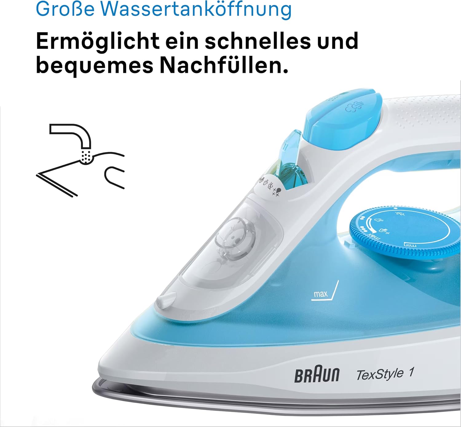 Thumbnail 6 de Braun TexStyle 1 Dampfbügeleisen SI 1050BL – 2000 W, SuperCeramic Bügelsohle, Vertikaldampf, 220 ml
