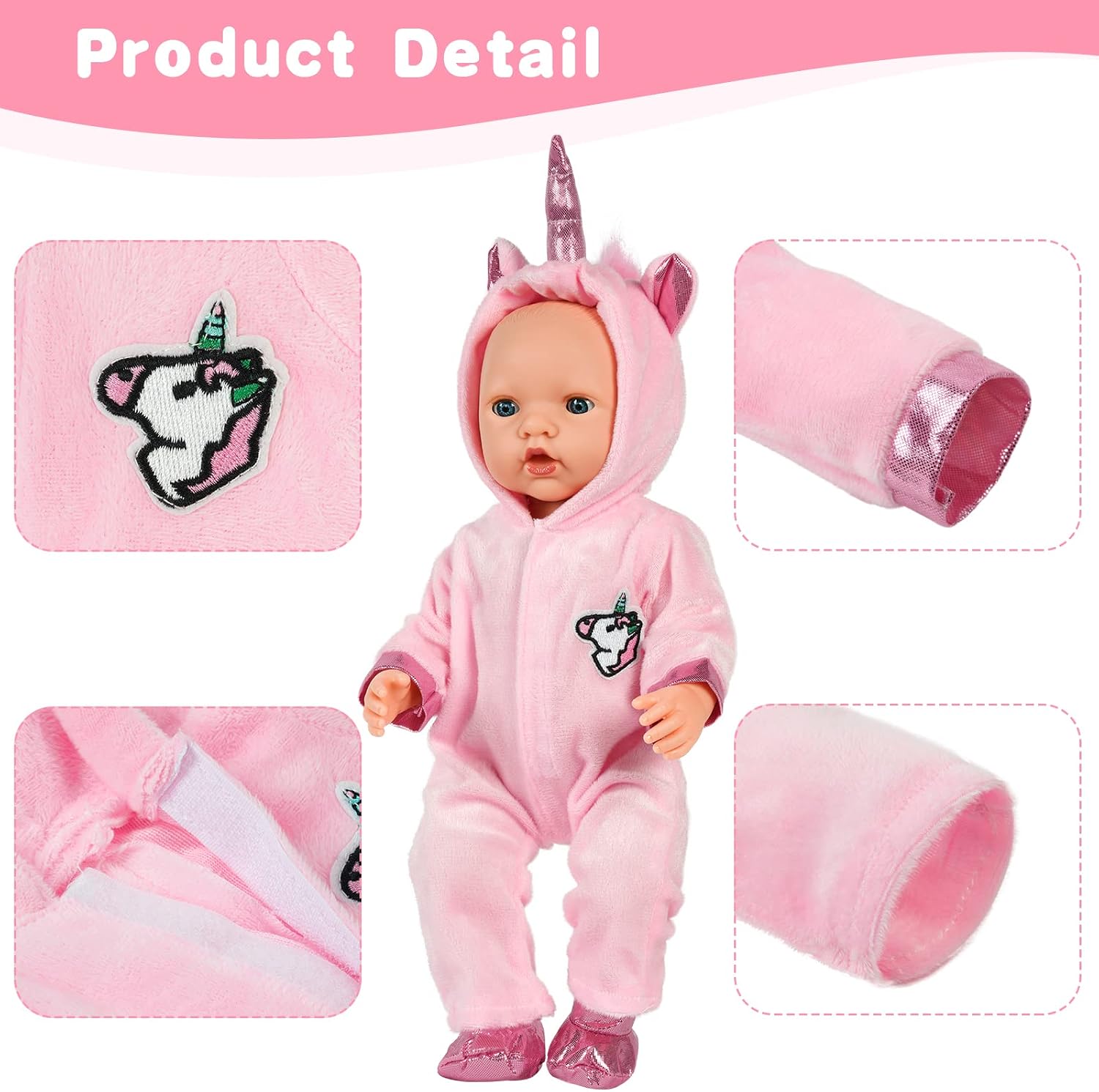 Thumbnail 2 de Aolso Dress per Bambole 35-45 cm con Pagliaccetto, Cappello, Calzini e Gruccia: set completo unicorn rosa