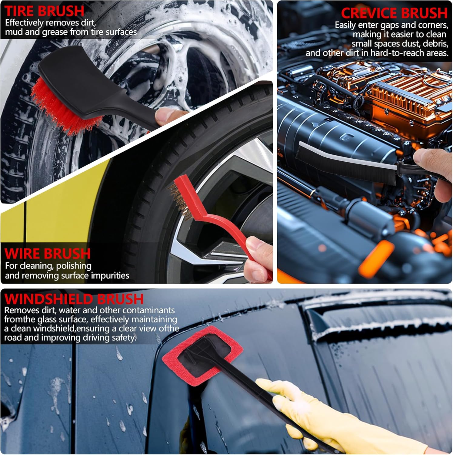 Thumbnail 4 de MIANYINGR 32Pcs Red Car Detailing Kit – Comprehensive Brush Set & Cleaning Kit