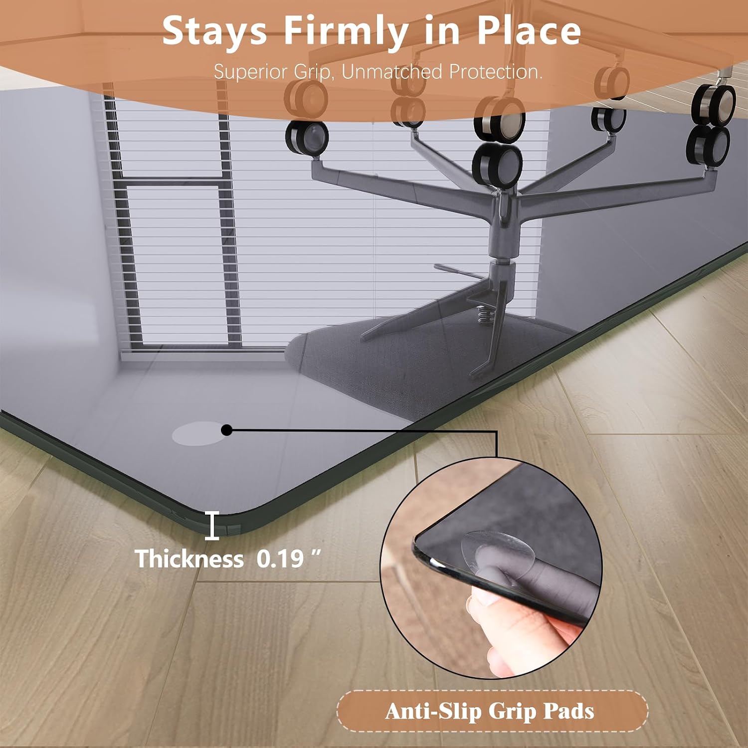 Thumbnail 5 de MYSUNORIA Gray Glass Chair Mat 46x55, 0.19" Tempered Glass, Gray-Tinted