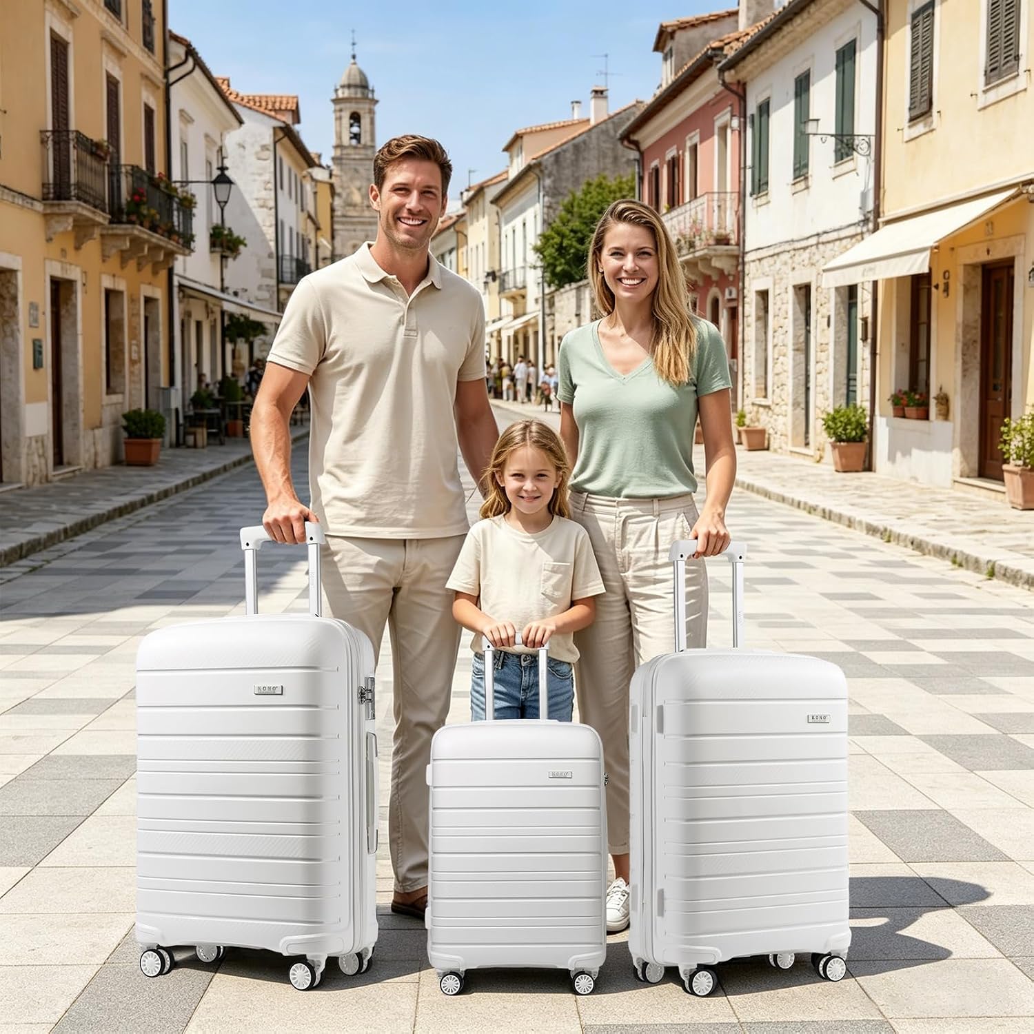 Thumbnail 6 de Kono Medium PP Trolley Suitcase, 61L, White with Spinner Wheels and TSA Lock