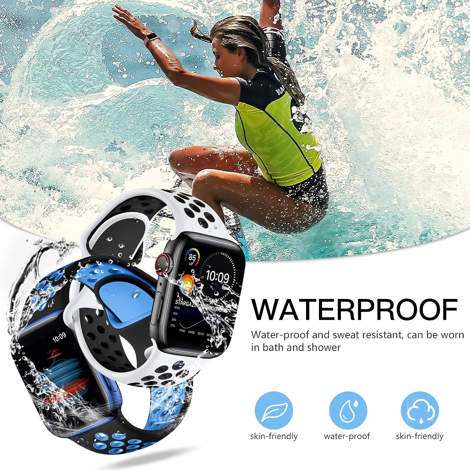 Detalle de Adorve 4-Pack Sport Bands for Apple Watch, Breathable Two-Tone Silicone